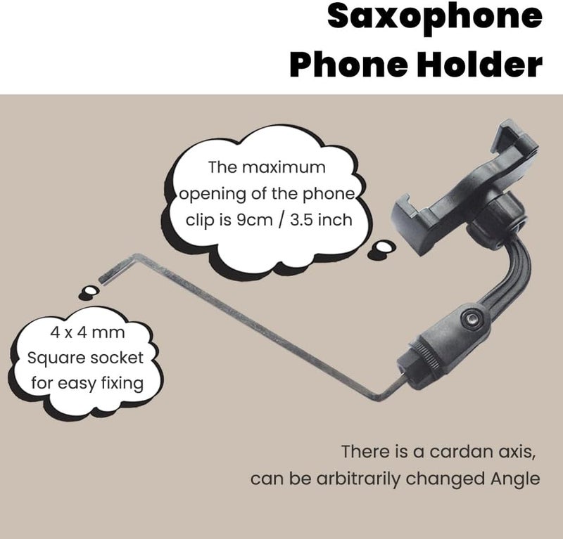 Smallan Phone Holder for Sax Lyre,Alto Saxophone Lyre Accessories Mount Your Phone to Sax,Sax Music Clip Reading Music from Electronic Ultralight Copper Black(Saxophone Lyre) - Image 4